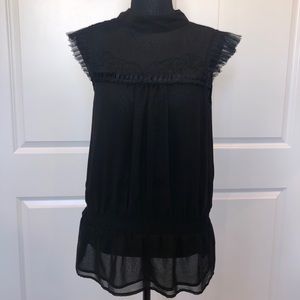 Black Lace sheer top, cinches at the waist